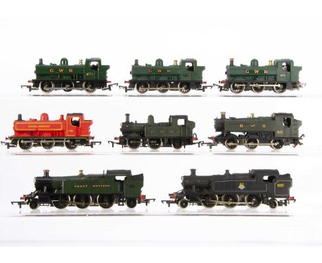Hornby Airfix Lima 00 gauge Steam Tank Locomotives, comprising Pannier tanks R041 GWR green (3), R048 London Transport red , 