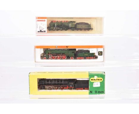 N Gauge German Steam Locomotives with Tenders by Arnold and Minitrix,  all three cased/boxed, Arnold, 2530 SI 3610, 2539 3655