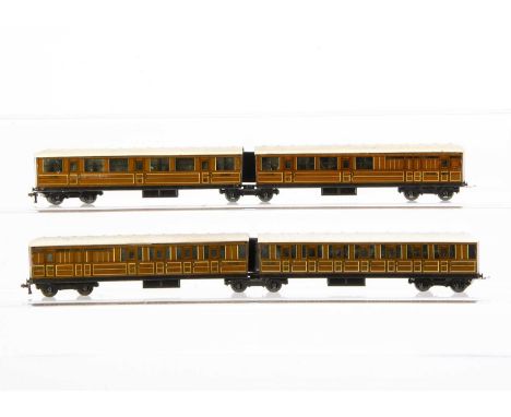 Pair of Hornby-Dublo pre-war 00 Gauge 3-Rail D252 LNER 2-Coach Articulated Units, with post-war couplings fitted to one end o