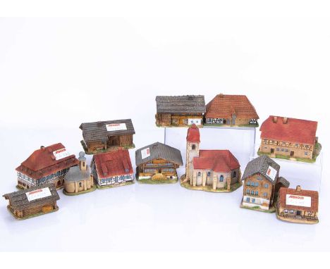 Arnold N Scale Cast Resin Continental Trackside Buildings, twelve unboxed, some with minor chips, includes a church, chapel, 