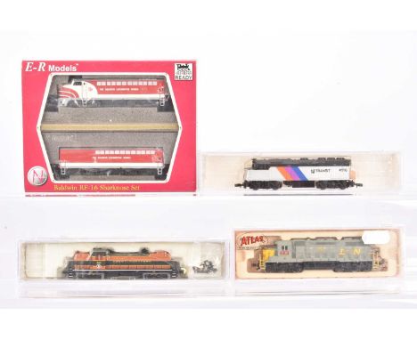 N Gauge American Diesel Locomotives, all cased, E-R Models 040-7302 Baldwin RF-16 Sharknose Demonstrator 6001/6001 in red/whi