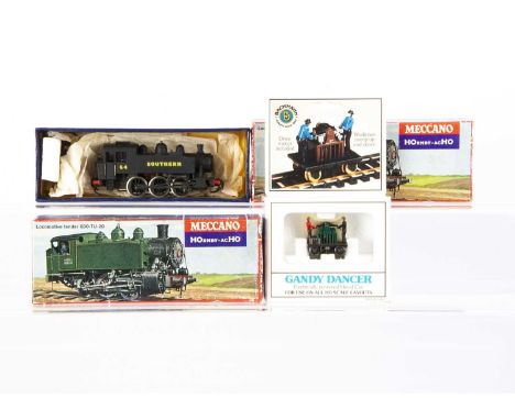 Hornby Acho H0 Gauge USA Tank Locomotives and Bachmann USA Gandy Dancer,  pair of Acho 0-6-0 tank Locomotives in SNCF green 0