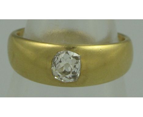 AN 18CT GOLD DIAMOND SOLITAIRE RING.  The cushion cut diamond an estimated 0.50cts.  Ring size L.  Weight 5.7g CONDITION REPO