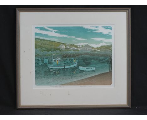 BERNARD GREEN, (20th Century, working in Wales), 'Porthgain Harbour, Pembs', a limited edition coloured screen print, no.: 16