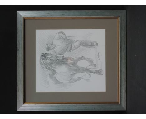 ANEURIN M. JONES, (Welsh, 20th Century), 'Welsh Cob with Handler', pencil.  40cm x 36cm approx. CONDITION REPORT: Good condit