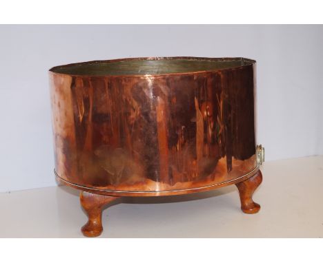 Oversized Copper and Brass Drum Planter with Oak feet