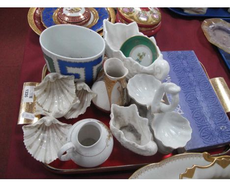 Rosenthal Bjorn Wiimblad Oval Jar, 12.5cm wide four Worcester shell dishes, Coalport 'Countryware' posy, Wedgwood, etc:- One 
