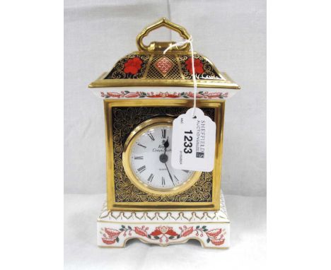 Royal Crown Derby Old Imari 1128 Mantle Clock, 17.5cm high.No chips, cracks, crazing or rub to gilt