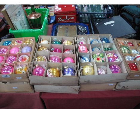 Vintage and Later Christmas Baubles, approximately eighty four in eight boxes.