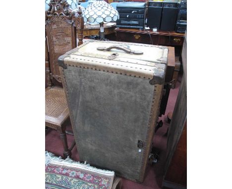 Victor Wardrobe Luggage Vellum Trunk, with inner tray, studded surround and leather handles, 94cm wide overall