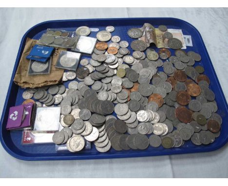 Coinage 1889 and 1937 Crowns, GB mainly QEII nickel silver, coppers, Australian one dollar note, etc:- One Tray