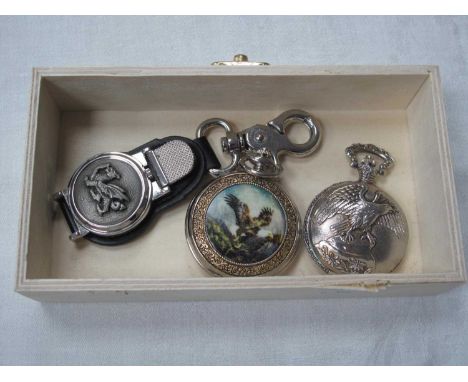 A.E Williams Key Ring Watch, Franklin Mint Alaska Chilkat and Reflex pocket watches