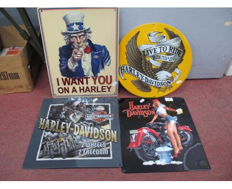 Harley Davidson Metal Wall Signs, including circular 36cm diameter 'Live to Ride' (4).