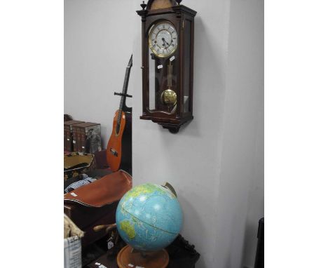 Scan-Globe 1973 on Teak Circular Base, approximately 35cm high, Comitti of London wall clock. (2)