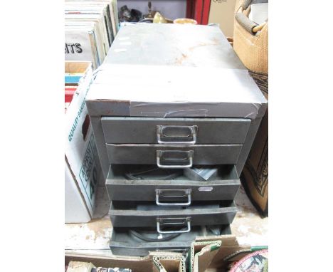 Five Drawer Metal Office File, containing measuring tools.