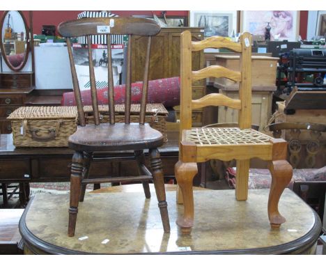 XIX Century Child Saddle Back Chair, on turned splayed legs, later ladder back example (2)