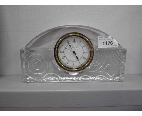 Waterford Crystal Glass Mantel Clock, in Aztec style, 19.5cm wide.