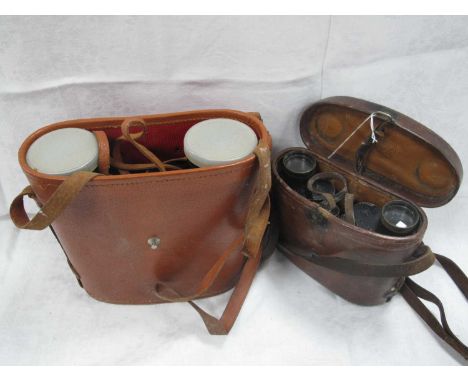 Bausch &amp; Lomb WWI Military Binoculars, stamped with military arrow 1915 No 18592 in leather case, together with L &amp; G