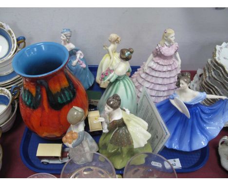 Royal Doulton Ladies, Elaine, Fleur, Happy Birthday, two Coalport ladies, one Renaissance and one Lladro, Poole Pottery vase 