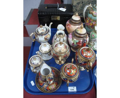 Noritake, pair of handpainted roses ginger jars, 17.5cm high, multicoloured coffee service, sugar bowls, teapot, Aynsley jug: