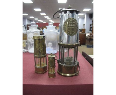 Miners Lamp by Protector Lamp &amp; Co Eccles, 24.5cm high with handle down, smaller examples as a lighter, Bolsover Colliery