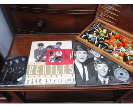 The Beatles, three publications featuring To The Fab 4, The Simpsons chess set in associated box.