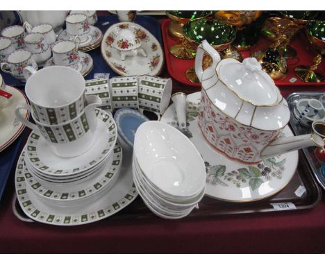 Royal Crown Derby 'Rougemont' Teapot, Worcester Bramble cake plate and slice, Coalport avocado dishes, Wedgwood Susie Cooper 