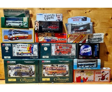 Approx. 15 boxed Corgi die-cast vehicles to include model buses/coaches, The Bash Street Kids, Inspector Morse, Ballykissange