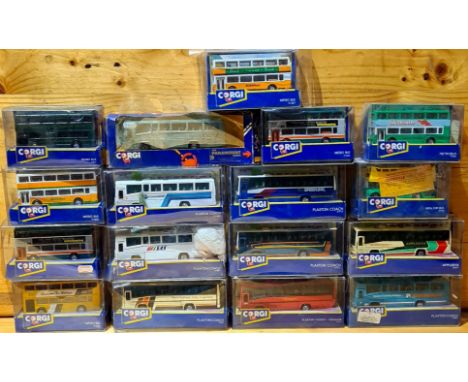 Approx. 17 boxed Corgi die-cast model buses/coaches 