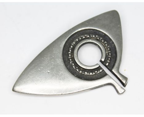 A 1960s Modernist pewter brooch signed R Tenn Sweden, length 52mm. 
