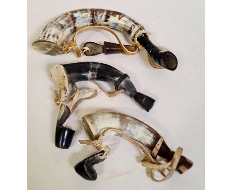 3 vintage horn flasks 