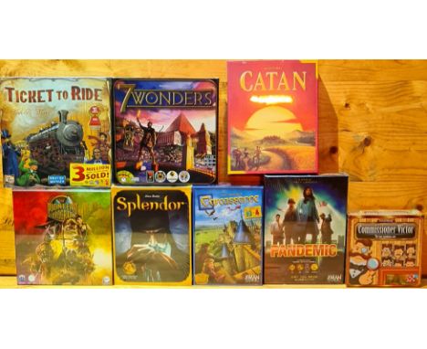 A collection of boxed games to include "Ticket to Ride", "The Pioneers Programme", "Pandemic", etc. 