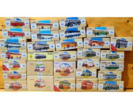 Approx. 30 boxed Corgi die-cast model buses/coaches. 
