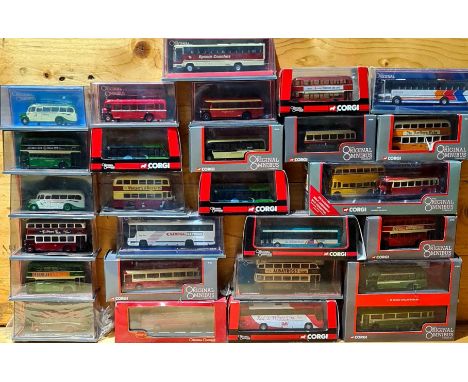 Approx. 27 boxed Corgi die-cast model buses/coaches. 