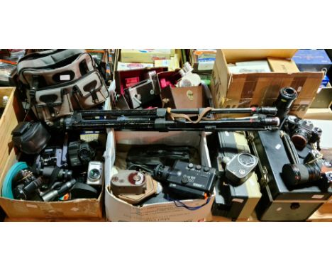 A quantity of video &amp; photographic equipment to include an Olympus SP-560UZ camera, Sanyo video recorder, Optus and Troni