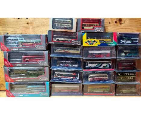 Approx. 25 boxed Corgi die-cast model buses/coaches. 