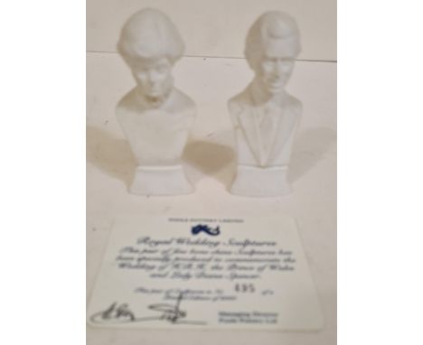 Poole pottery limited edition Royal wedding sculptures of Prince Charles and Lady Diana, with original box and certificate. 