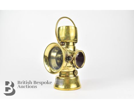 Joseph Lucas Ltd veteran lamp, oil powered motor vehicle brass rear lamp, appears to be in workable condition 'King of the Ro