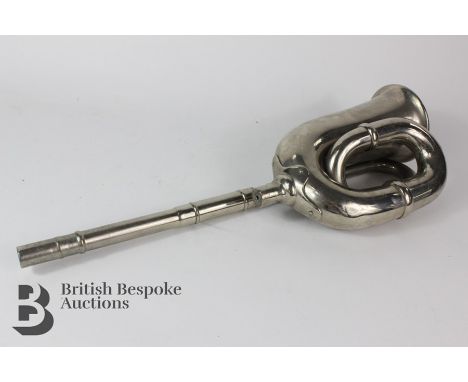 Early 20th century Joseph Lucas nickle-plated bugle car horn, no 38, approx 44 cms in length.&nbsp;