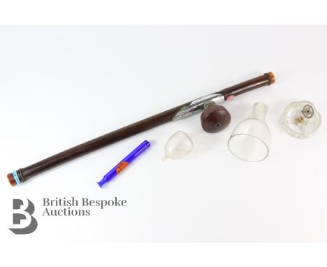 Chinese 19th century opium pipe, approx 58.5 cms, together with a ceramic opium pillow approx 14 x 14 x 18 cms and a small qu