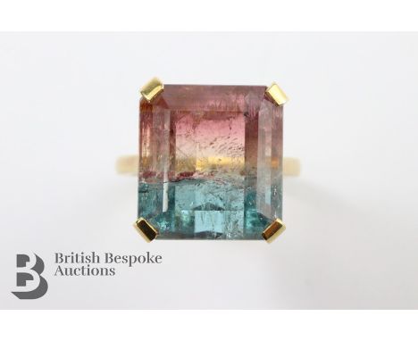 18ct yellow gold fancy bi-colour tourmaline dress ring, approx 17mm x 15 mm, size R, approx 10.5 gms.&nbsp;