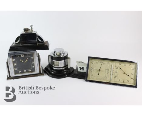 Art Deco Ronson 'Touch-tip' desk lighter approx 19 l x 9 w cms, early 20th century chrome desk clock, barometer and thermomet