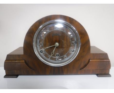 A walnut cased Art Deco Bentima mantel clock 