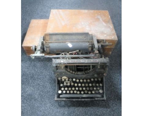 Two wooden artist's box and an Underwood typewriter 
