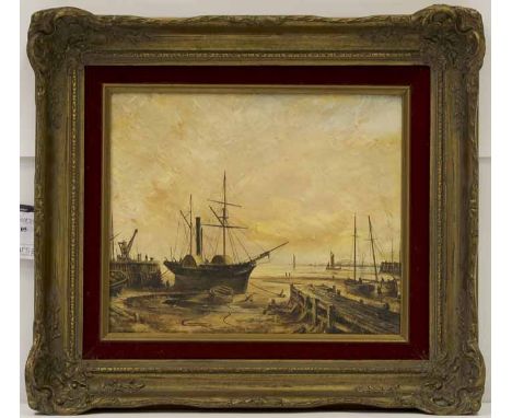 JOHN LINTON CHAPMAN (AMERICAN 1839 - 1905),
SHIPYARD, 1880
oil on panel, signed (lower left)
26cm x 29cm
Framed
Label verso: 