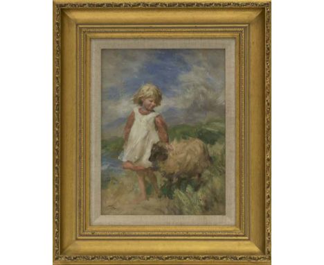 ROBERT DUDDINGSTON HERDMAN ARSA (1863 - 1922),
PORTRAIT OF A YOUNG GIRL AND HER SHEEP
oil on board, signed
29cm x 22cm
Framed