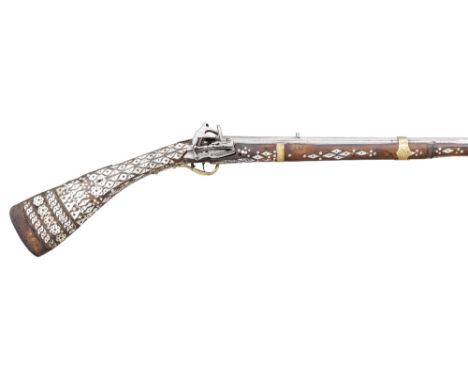 AN 18 BORE BALKAN MIQUELET-LOCK GUN (DZEFERDAR), HERZEGOVINA OR MONTENEGRO, 19TH CENTURY with earlier Italian sighted barrel 