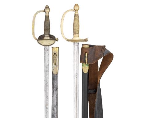 TWO MODEL 1840 NON COMMISSIONED OFFICER'S SWORDS the first dated 1862 at the forte, in its scabbard and complete with its lea