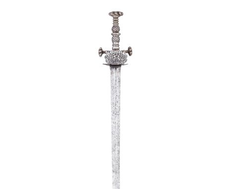 A COMPOSITE NORTH EUROPEAN SWORD, MID-17TH CENTURY with tapering blade stamped 'Solideo' and 'Gloria' within a short fuller o