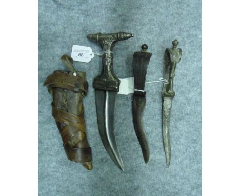 A SILVER-MOUNTED YEMENI DAGGER (JAMBIYA) AND TWO INDIAN DAGGERS (BICHWA), 19TH/20TH CENTURY the first with curved medially-ri